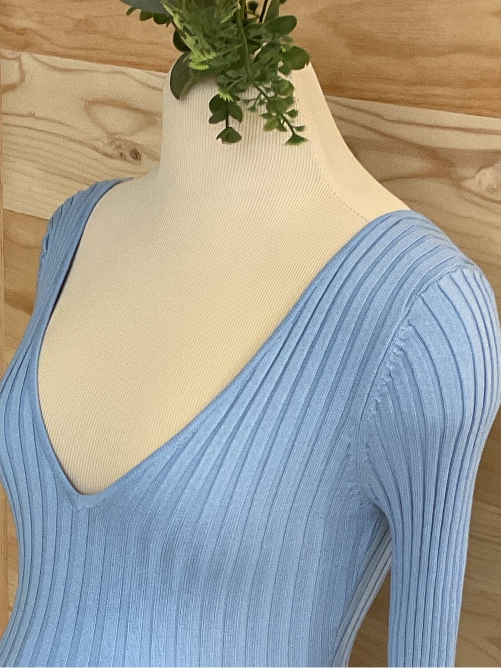 Pinkblush Light Blue Ribbed V-Neck Sweater - Picture 9 of 10